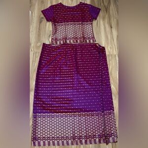 THAI Silk Top & Wrap Sarong Skirt Shimmering Purple Festival Hippie BOHO Party